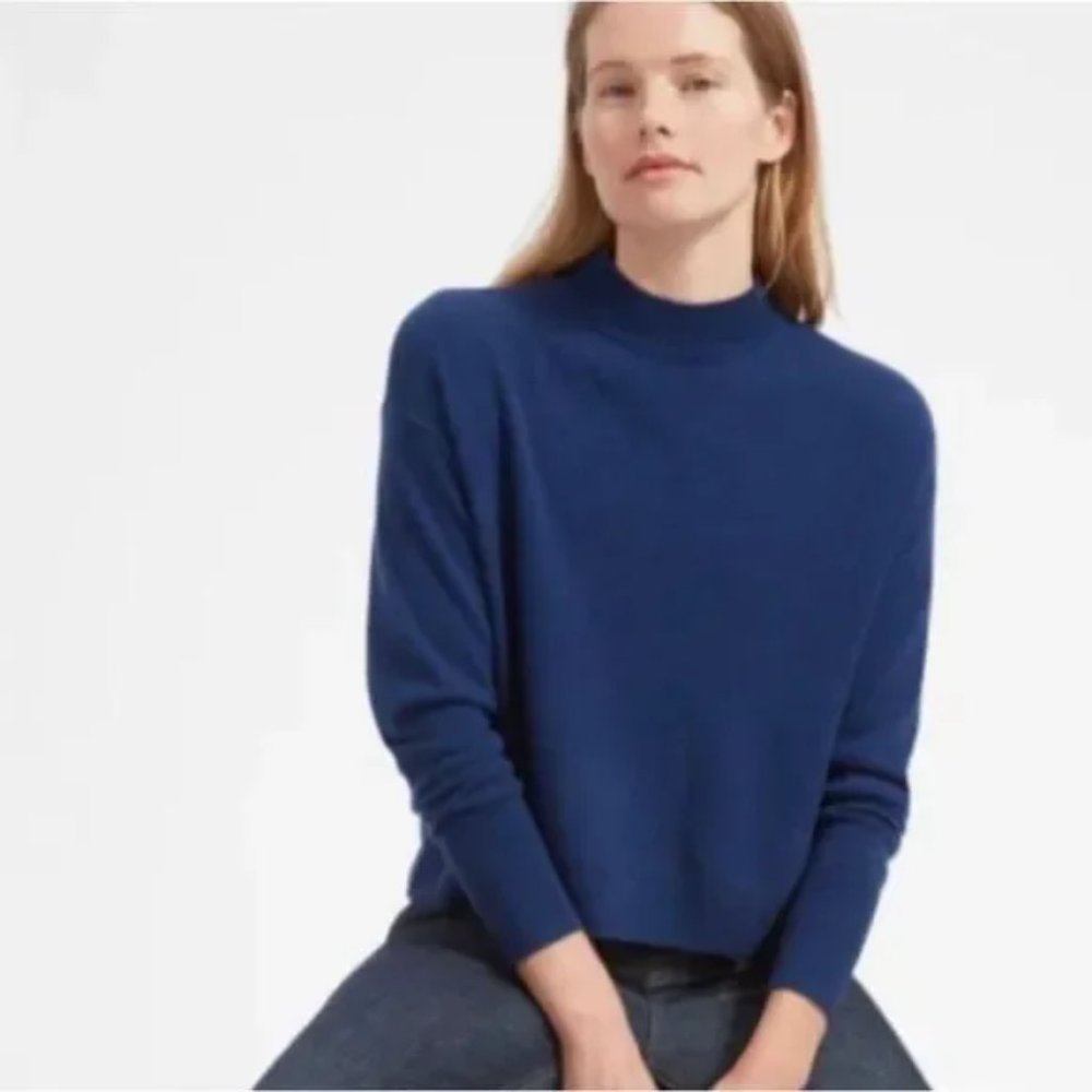 Everlane Heather Blue Cashmere Mock Neck Sweater